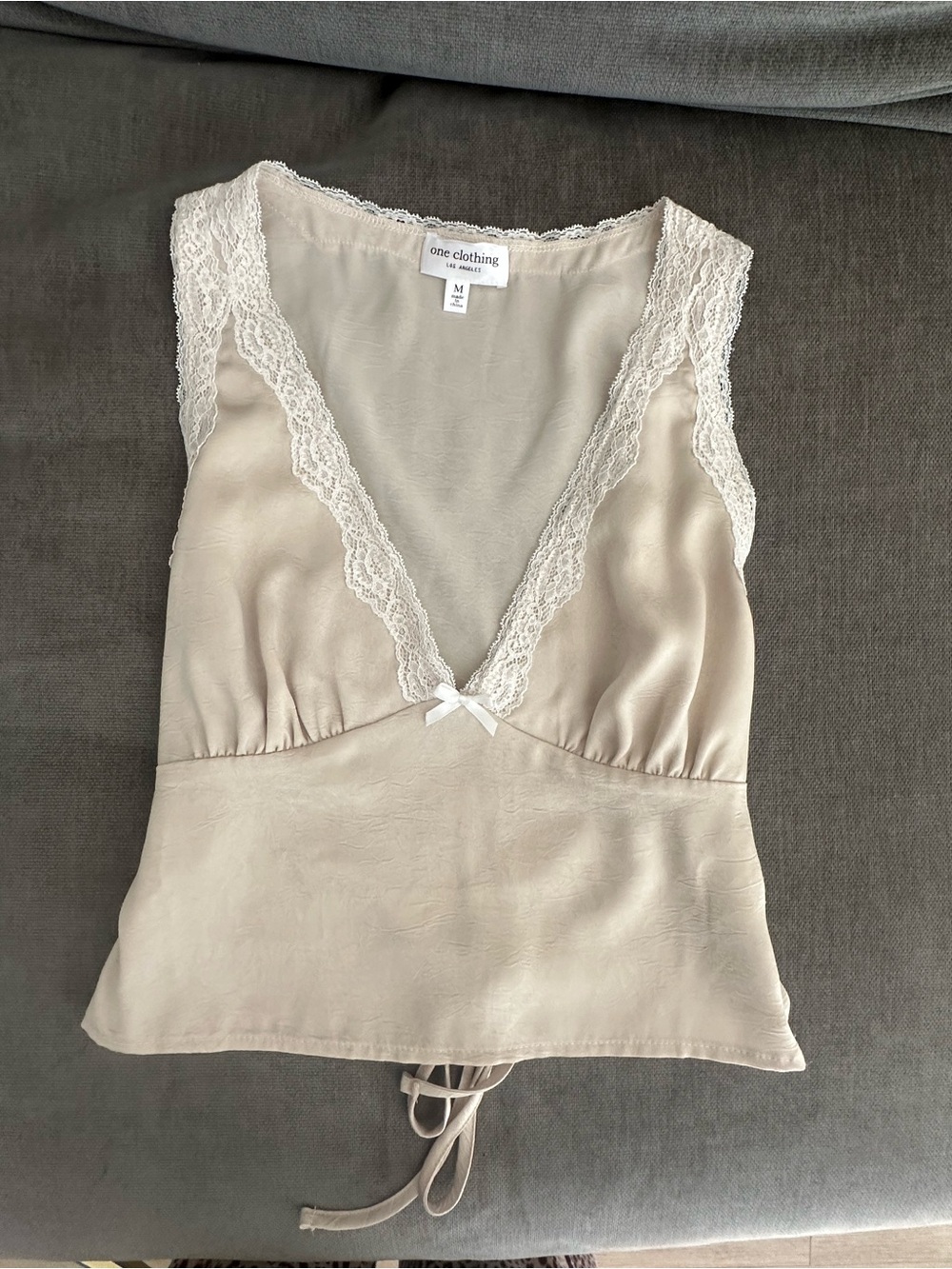 one clothing Lace-Trim V-Neck Satin Camisole in Cream